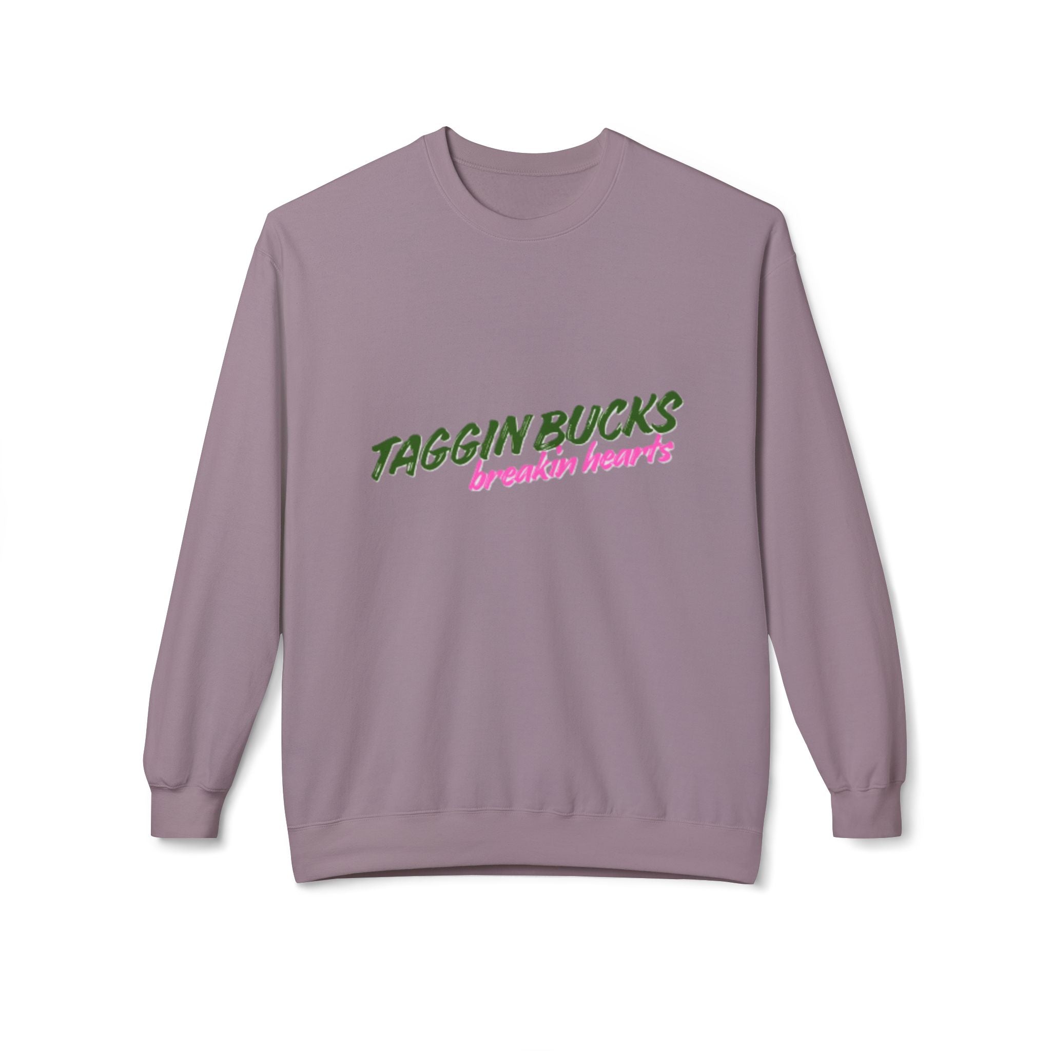 Lady's Crewneck Sweatshirt — "Taggin Bucks Breakin Hearts" Graphic Pullover