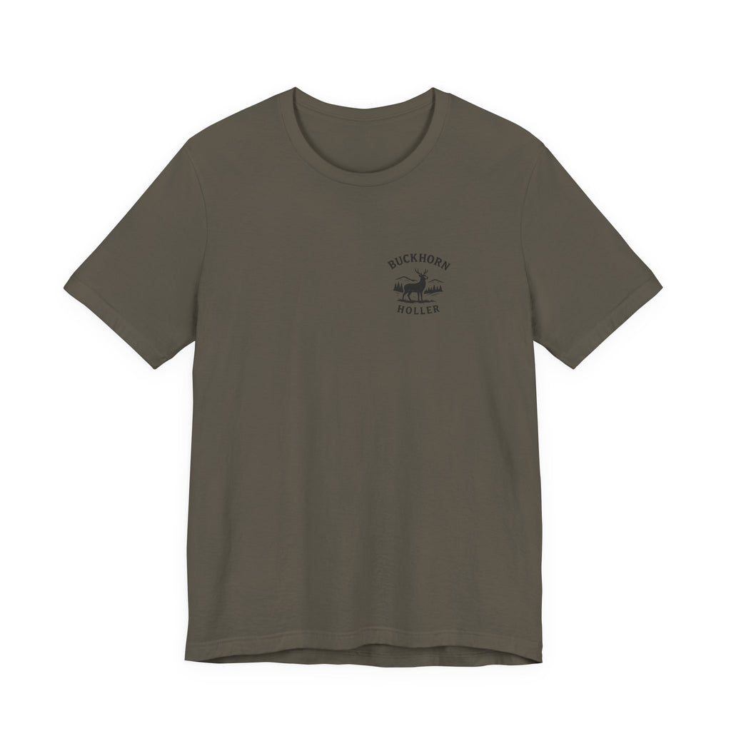 Buckhorn Holler Army Color Cut Shirttail Tee — Funny Deer Hunting Shirt