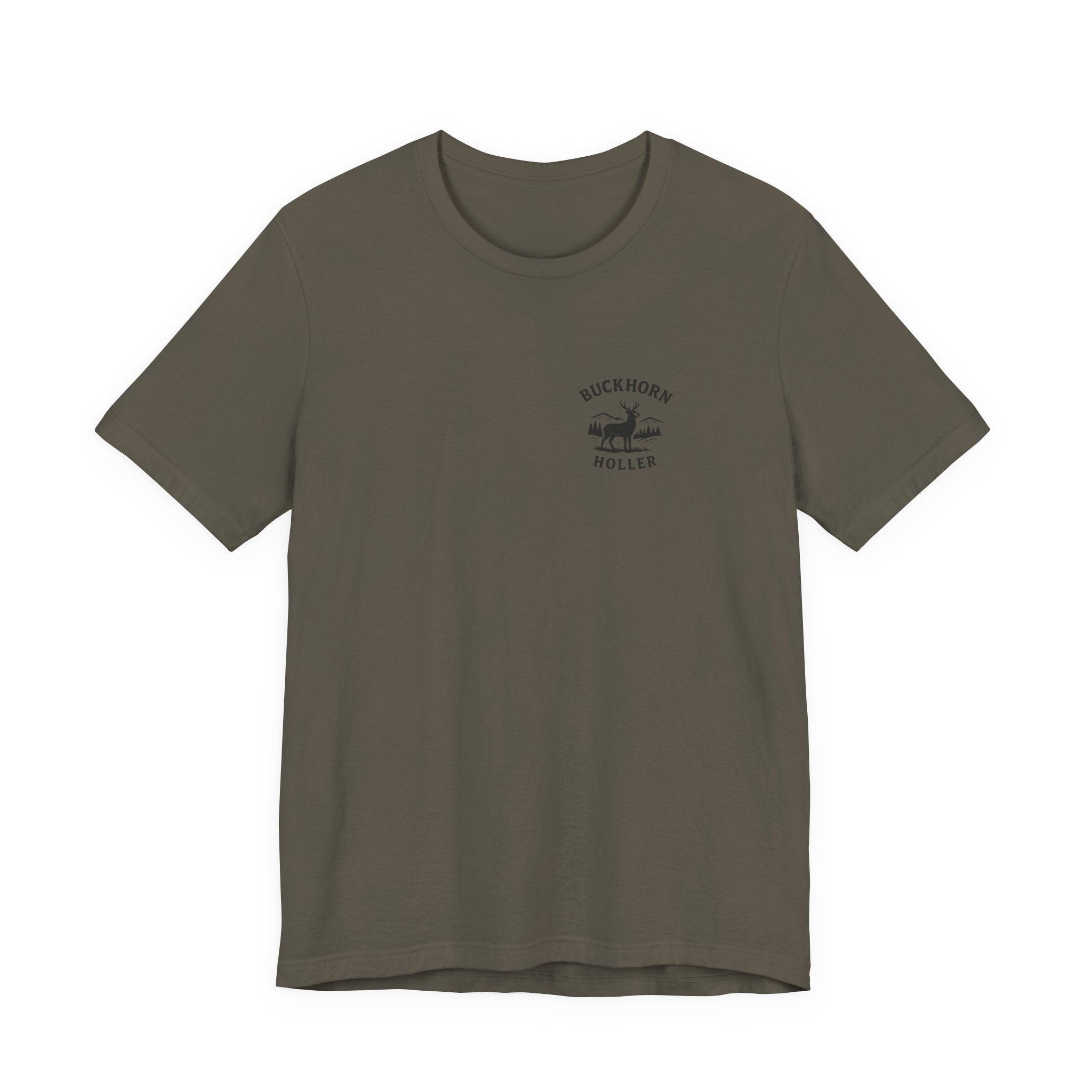 Buckhorn Holler Army Color Cut Shirttail Tee — Funny Deer Hunting Shirt